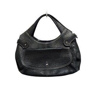 Penelope‎ Black Pebbled Leather Shoulder Bag Contrast Stitch Slouchy Hobo